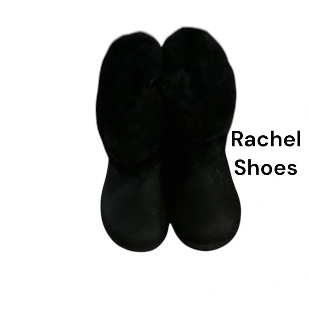 BLACK BOOTS TODDLER SIZE 5 SUEDE SHOE FUZZY ANKLE